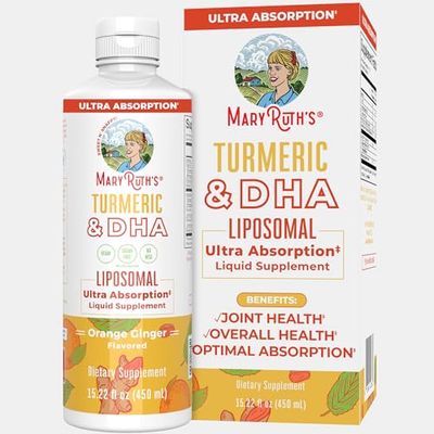 MaryRuth&#39;s | Liposomal Turmeric &amp; DHA | Curcumin | Ginger Root Oil | Algal DHA &amp; Vitamin E | Cognitive Function | Mood Support | Joint Health | Liquid Supplement | 15.22 oz