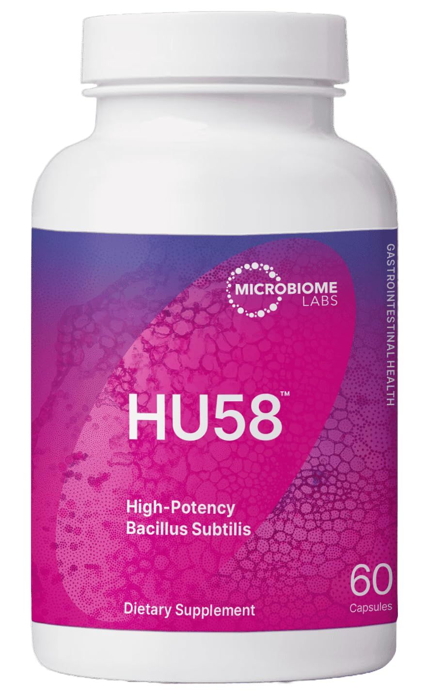 Microbiome Labs HU58 Bacillus Subtilis Probiotics for Women and Men - High Potency Spore Probiotic for Digestive Health &amp; Immune Support - Daily Probiotic Capsules with 10 Billion CFU (60 Capsules)