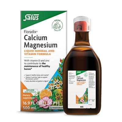 Floradix by Salus Calcium &amp; Magnesium Liquid Herbal &amp; Mineral Supplement - Organic Supplement with Vitamin D, Zinc &amp; Magnesium Citrate - Support Bone Health - 17 oz