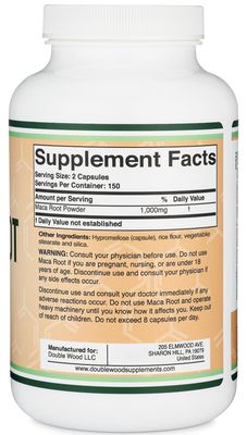 Maca Root Capsules for Women and Men, 300 Count (1,000mg of Black, Red, Yellow Maca Powder per Serving) Grown in Peru (for Energy, Performance, Motivation) by Double Wood