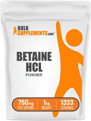 BulkSupplements.com Betaine HCl Powder - Betaine Hydrochloride Powder, Betaine HCl 750mg, Betaine Hydrochloride Supplement - Gluten Free, 750mg per Serving, 1kg (2.2 lbs) (Pack of 1)