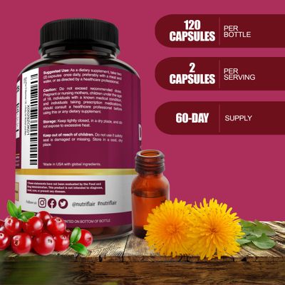 NutriFlair D-Mannose 1500mg, 120 Capsules - with Cranberry and Dandelion Extract - Natural Urinary Tract Health UTI Support - Best D Mannose Powder - Flush Impurities, Detox Body, for Women and Men