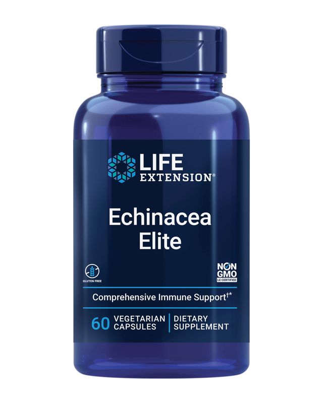 Life Extension Echinacea Elite, echinacea herb for Immune Support, Dual-extracts, standardized Formula, Gluten-Free, Non-GMO, Vegetarian, 60 Capsules