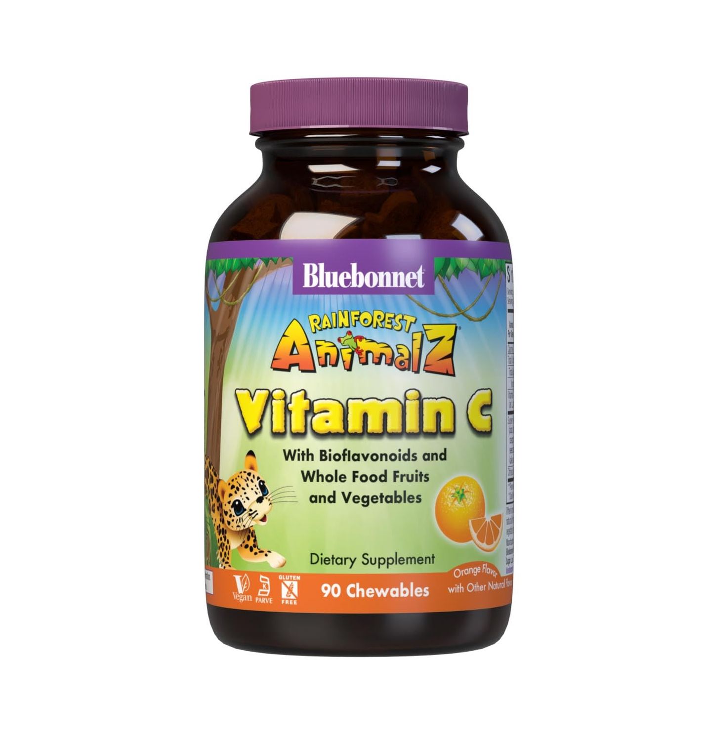Bluebonnet Nutrition Rainforest Animalz Vitamin C Animal Shape Chewable Tablets, 250mg of Vitamin C, Soy-Free, Gluten-Free, Kosher Certified, Dairy-Free, Vegan, 90 Tablets, 45 Servings, Orange Flavor