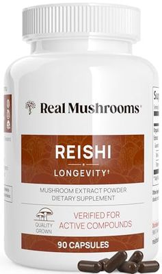 Real Mushrooms Reishi Capsules - Organic Mushroom Extract Supplement with Potent Red Reishi Mushroom - Vegan Mushroom Supplement, Non-GMO, 90 Caps