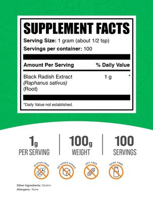 BulkSupplements.com Black Radish Extract Powder - Black Radish Supplement, Black Radish Root Powder - Herbal Supplement, Gluten Free, 1000mg per Serving, 100g (3.5 oz) (Pack of 1)
