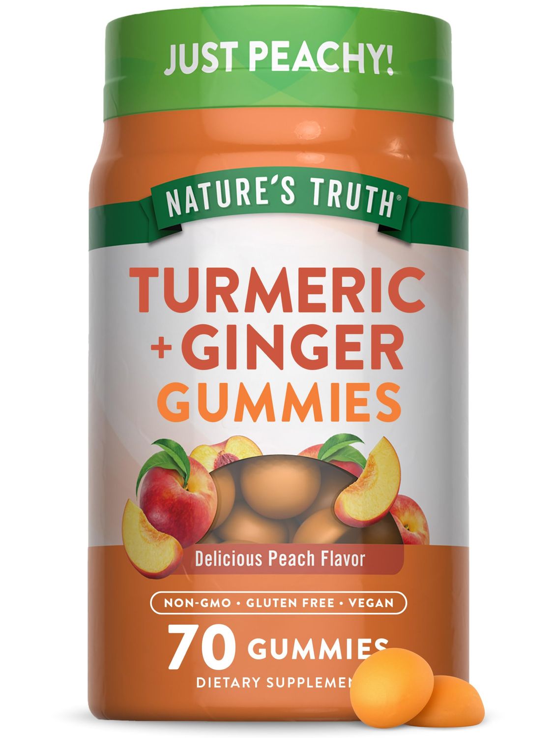 Nature&#39;s Truth Turmeric and Ginger Gummies | 70 Count | Peach Flavor | Vegan, Non-GMO, &amp; Gluten Free Supplement