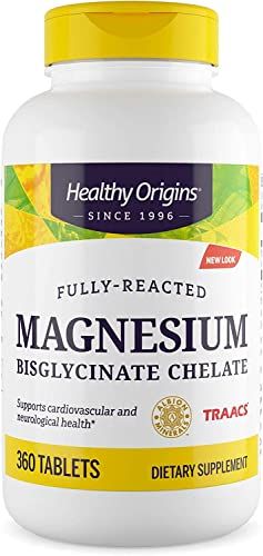 Healthy Origins Magnesium Bisglycinate Chelate (TRAACS) - Chelated Magnesium for Brain &amp; Heart Health - Albion Magnesium Supplement - Unbuffered Supplements - 360 Tablets