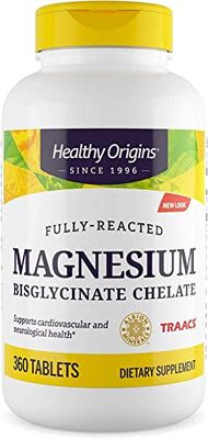 Healthy Origins Magnesium Bisglycinate Chelate (TRAACS) - Chelated Magnesium for Brain &amp; Heart Health - Albion Magnesium Supplement - Unbuffered Supplements - 360 Tablets