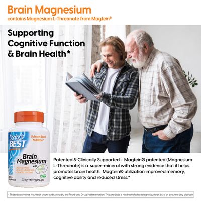 Doctor's Best, Brain Magnesium Vegetable Capsules, 90 Count (Pack of 1)