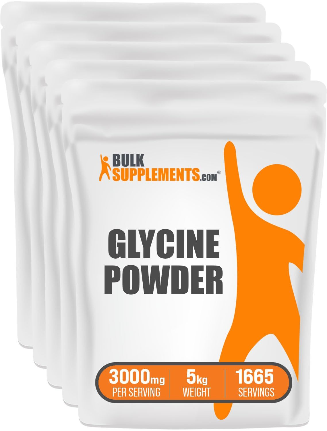 BulkSupplements.com Glycine Powder - Glycine Supplements, Glycine 3000mg - Glycine Amino Acid Supplement, Pure &amp; Gluten Free - 3000mg per Serving, 5kg (11 lbs) (Pack of 5)