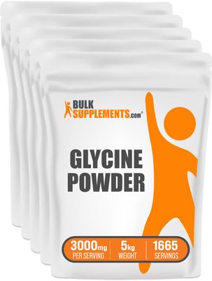 BulkSupplements.com Glycine Powder - Glycine Supplements, Glycine 3000mg - Glycine Amino Acid Supplement, Pure &amp; Gluten Free - 3000mg per Serving, 5kg (11 lbs) (Pack of 5)