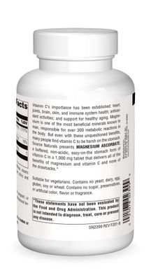 Source Naturals Magnesium Ascorbate, Gentle Non-Acidic Vitamin C*, 1000mg - 120 Tablets