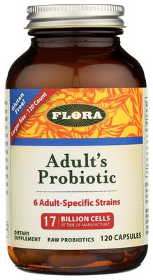 Flora - Adult&#39;s Probiotic Blend, Six Adult-Specific Strains, Gluten Free, Raw Probiotic with 17 Billion Cells, 120 Vegetarian Capsules