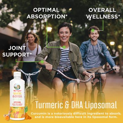 MaryRuth's | Liposomal Turmeric & DHA | Curcumin | Ginger Root Oil | Algal DHA & Vitamin E | Cognitive Function | Mood Support | Joint Health | Liquid Supplement | 15.22 oz