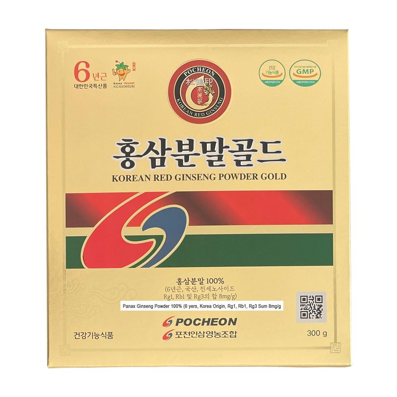Pocheon 300g Korean Red Ginseng Powder Gold 6 Years, No Additives 100% Pure, High Ginsenoside Panax, Natural Immune Support