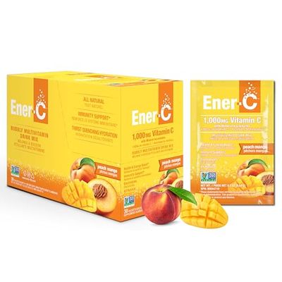 Ener-C Peach Mango Multivitamin Drink Mix Powder Vitamin C 1000mg &amp; Electrolytes with Real Fruit Juice Natural Energy &amp; Immune Support for Women &amp; Men - Non-GMO Vegan &amp; Gluten Free - 30 Count