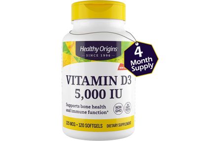 Healthy Origins Vitamin D3 (Lanolin) 5,000 IU - Bone Health and Immune Support Supplement - Easily Absorbable Vitamin D Supplements - Gluten-Free Vitamin D3 Supplement - 120 Softgels
