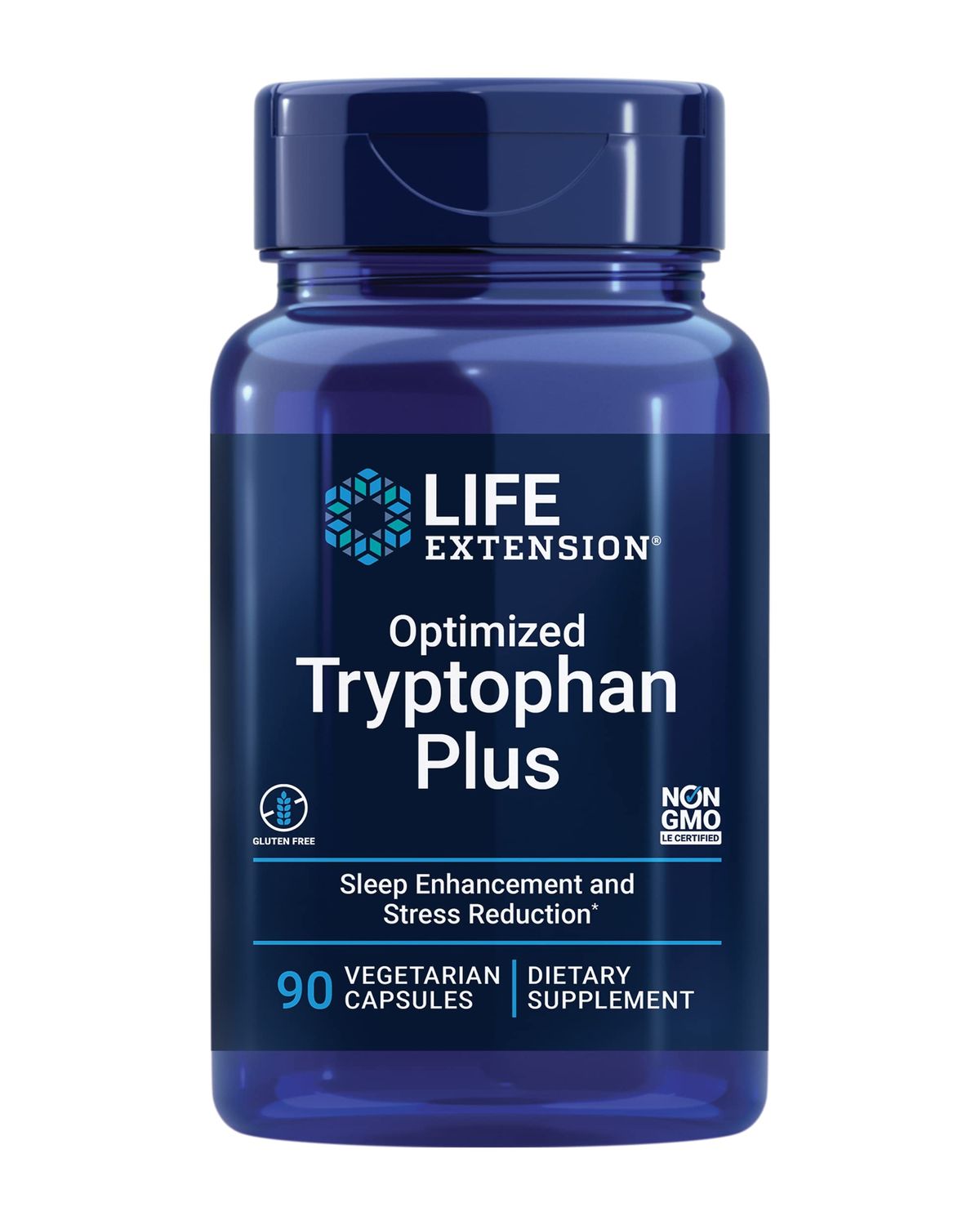 Life Extension Optimized Tryptophan Plus 1000mg - L-Tryptophan Supplement with Niacin and L-Lysine for Healthy Sleep &amp; Stress Response - Gluten-Free, Non-GMO, Vegetarian - 90 Capsules