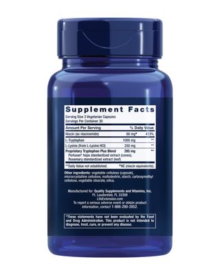 Life Extension Optimized Tryptophan Plus 1000mg - L-Tryptophan Supplement with Niacin and L-Lysine for Healthy Sleep &amp; Stress Response - Gluten-Free, Non-GMO, Vegetarian - 90 Capsules