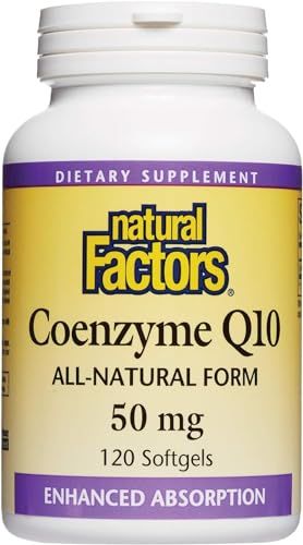Natural Factors, Coenzyme Q10 50mg, CoQ10 Supplement for Energy, Heart and Antioxidant Support, Gluten Free, 120 softgels (120 servings)