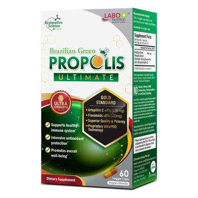LABO Nutrition Brazilian Green Propolis Ultimate - Contains &gt;7% or 28mg per Serving Artepillin C &amp; &gt;5% Flavonoids, for Immune &amp; Brain Support, Natural, High Concentrate &amp; Premium, 60 Veg Capsules