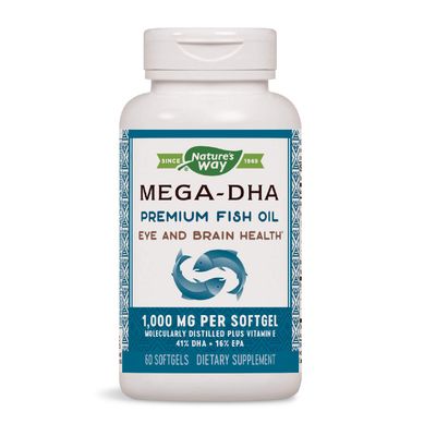 Nature&#39;s Way Mega-DHA Premium Fish Oil, Supports Eye and Brain Function*, Omega-3, 2,000 Fish Oil mg per 2-Softgel Serving, 60 Softgels (Packaging May Vary)