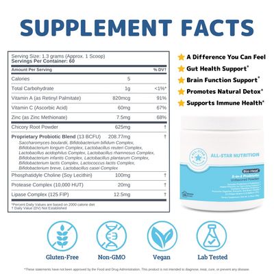 5-in-1 Bio-Heal Probiotic for Kid, Men &amp; Women (Powder) - Best Supplement for Brain Function, Gut Health &amp; Constipation - Shelf Stable &amp; Fortified with Vitamins, Minerals &amp; Prebiotics