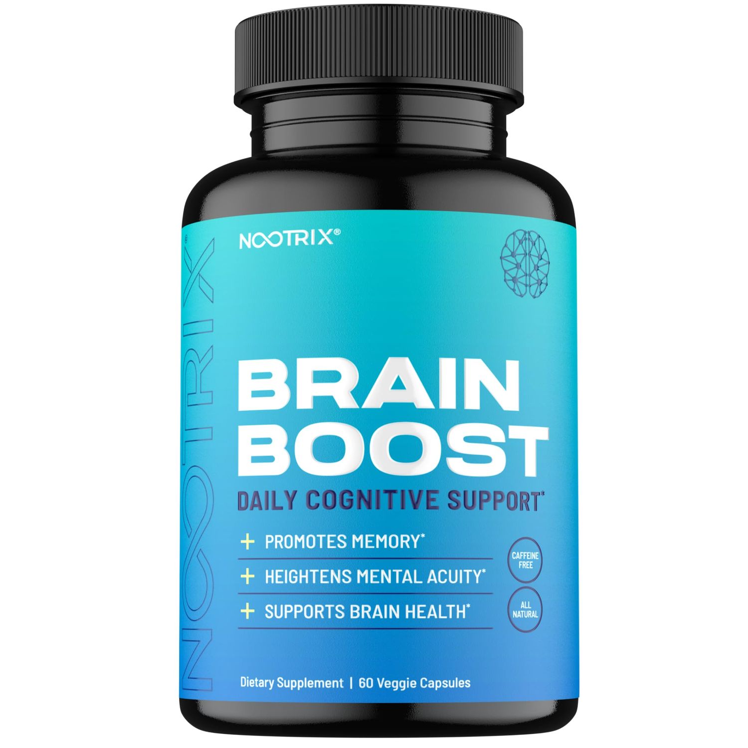 Nootrix Brain Boost Nootropic Supplement | Supports Memory, Mental Focus, Cognitive Health &amp; Energy | Caffeine-Free, Promotes Healthy Mood &amp; Brain Function w/Ginkgo Biloba &amp; DMAE | 60 Capsules