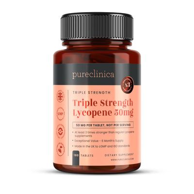 pureclinica Lycopene 50mg x 180 Tablets (6 Months Supply). 300% Strength of Regular Lycopene Tablets.