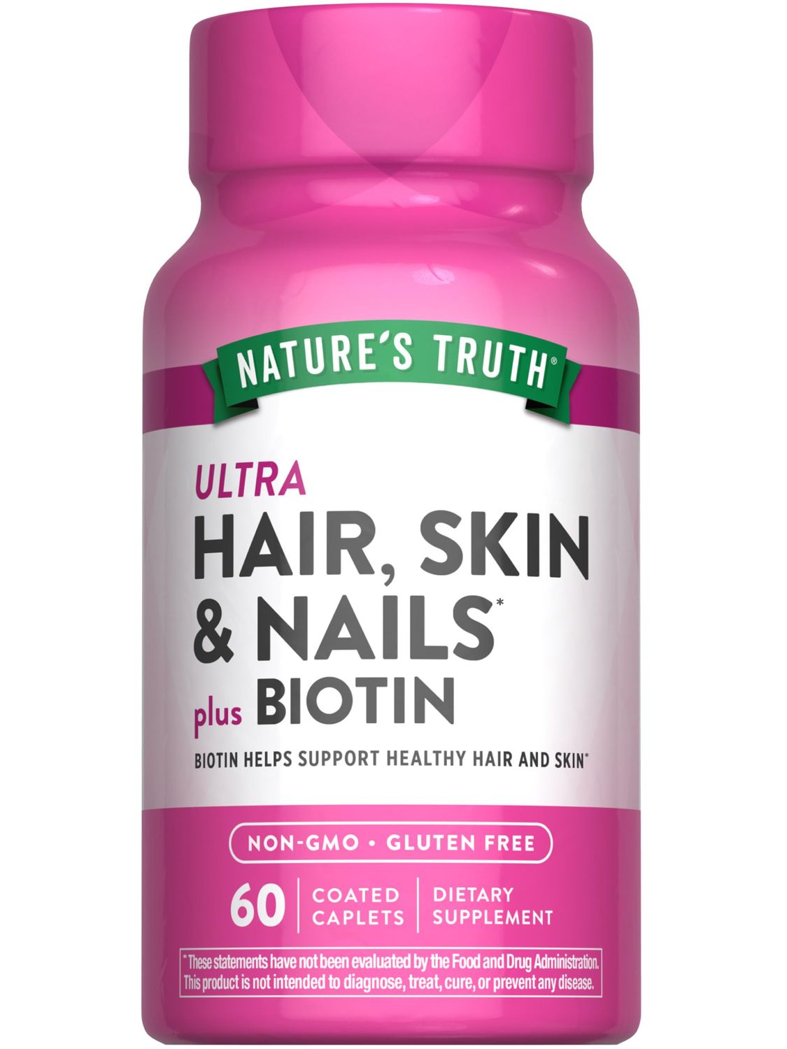 Nature&#39;s Truth Hair Skin and Nails | 60 Caplets | Plus 5,000mcg Biotin | Helps Support Healthy Hair and Skin | Non-GMO &amp; Gluten Free Supplement