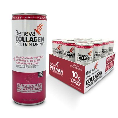 Reneva Collagen Protein Drink - 10g Collagen Peptides, Electrolytes, B-Vitamins, Zinc, and Zero Sugar (Lemon Stawberry)