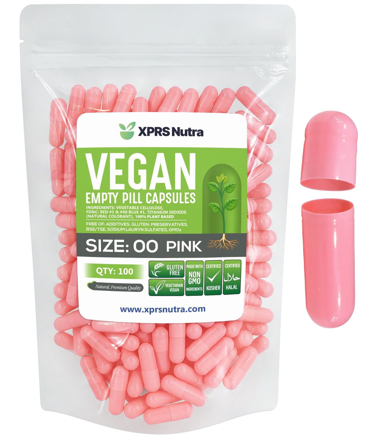 XPRS Nutra Size 00 Empty Capsules - 100 Count Empty Vegan Capsules - Vegetarian Empty Pill Capsules- DIY Vegetable Capsule Filling- Veggie Pill Capsules Empty Caps (Pink)