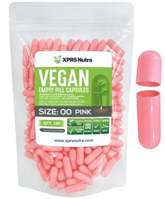 XPRS Nutra Size 00 Empty Capsules - 100 Count Empty Vegan Capsules - Vegetarian Empty Pill Capsules- DIY Vegetable Capsule Filling- Veggie Pill Capsules Empty Caps (Pink)