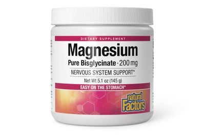 Natural Factors Magnesium Bisglycinate Pure Powder for Nervous System Support, 200 mg, 5.1 oz