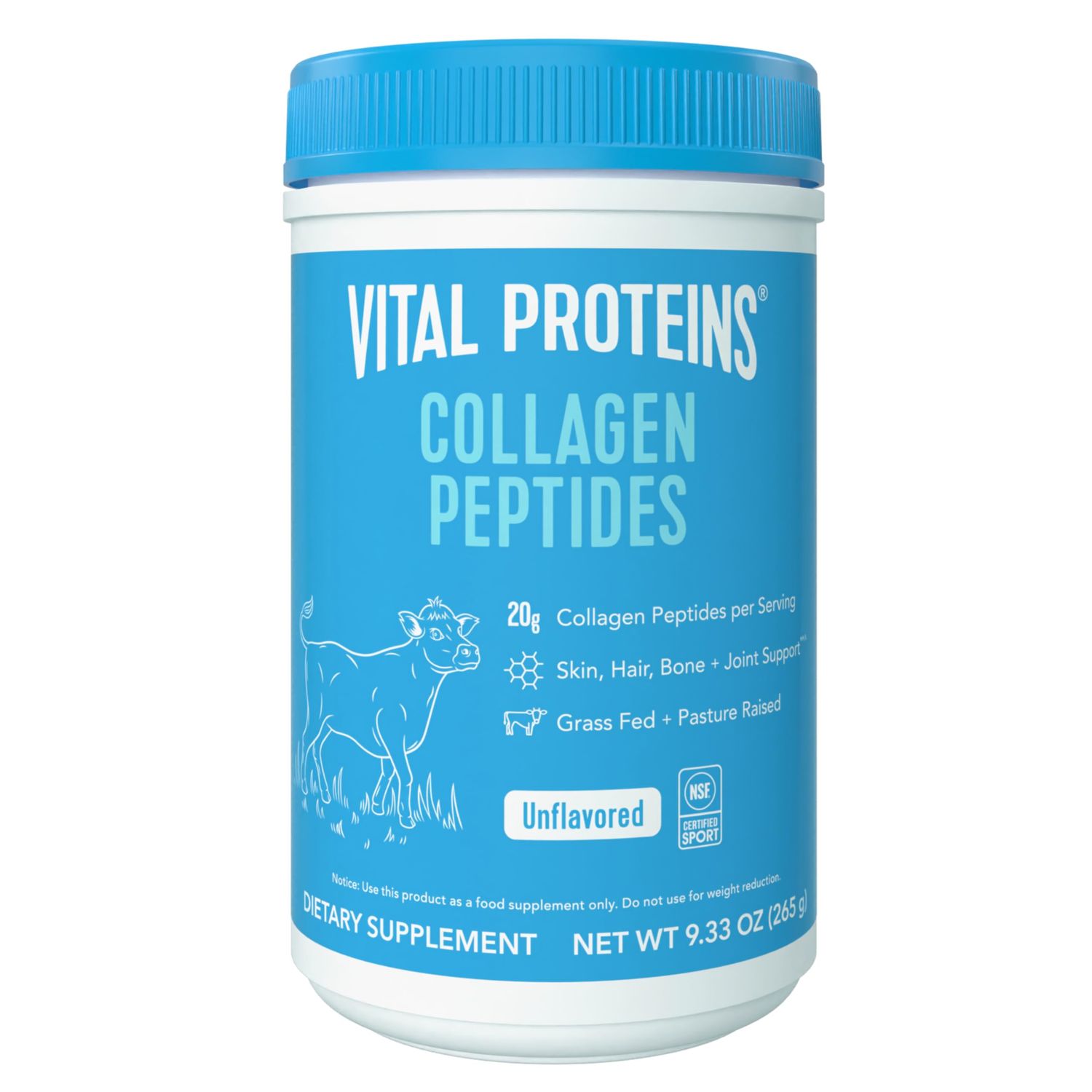 Vital Proteins Collagen Peptides Powder, Promotes Hair, Nail, Skin, Bone and Joint Health, Zero Sugar, Unflavored 9.33 OZ
