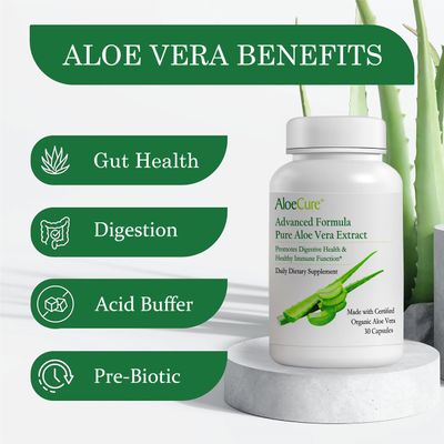 AloeCure Organic Aloe Vera Capsules, 160,000mg Inner Aloe Leaf Equivelent per Serving, Support Gut Health & Digestive Comfort, Stomach Acid Buffer, Natural Immune Supplement, Aloin Free, 30 Capsules