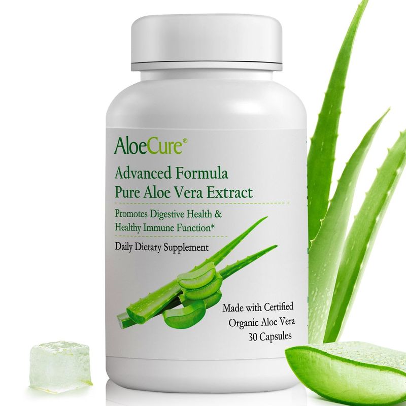 AloeCure Organic Aloe Vera Capsules, 160,000mg Inner Aloe Leaf Equivelent per Serving, Support Gut Health &amp; Digestive Comfort, Stomach Acid Buffer, Natural Immune Supplement, Aloin Free, 30 Capsules