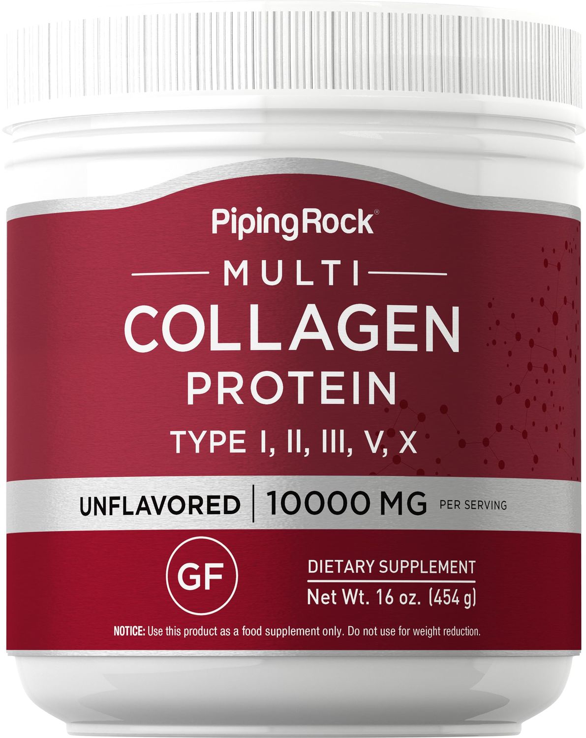 Piping Rock Multi Collagen Protein Powder | 16 oz Unflavored | 10,000mg Peptides Complex | Type i, ii, iii, v, x | Gluten Free, Non-GMO Supplement