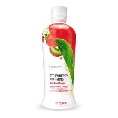 Youngevity Strawberry Kiwi-Mins Plant Derived Multi-Mineral Complex - Made from Humic Shale - Liquid Colloidal Form - Kid Friendly Taste - (32oz - 4 Pack)