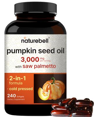 NatureBell Virgin Pumpkin Seed Oil 3,000mg Per Serving with Saw Palmetto, 240 Softgel Capsules | Cold Pressed - Rich in Omega 6 &amp; 9 Essential Fatty Acids - Prostate &amp; Bladder Supplements, Non-GMO