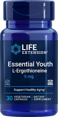 Life Extension Essential Youth L-Ergothioneine - Promotes Longevity &amp; Healthy Aging - Gluten-Free - Non-GMO - Vegetarian - 5 mg - 30 Vegetarian Capsules