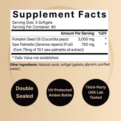 NatureBell Virgin Pumpkin Seed Oil 3,000mg Per Serving with Saw Palmetto, 240 Softgel Capsules | Cold Pressed - Rich in Omega 6 & 9 Essential Fatty Acids - Prostate & Bladder Supplements, Non-GMO
