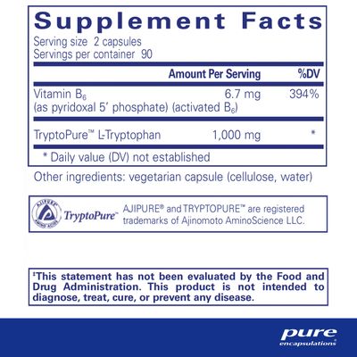Pure Encapsulations L-Tryptophan | Amino Acid Supplement for Relaxation, Serotonin Support, PMS, and Sleep* | 180 Capsules