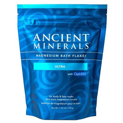 Ancient Minerals Magnesium Bath Flakes Ultra with OptiMSM - Resealable Magnesium Bag of Zechstein Chloride Alternative to Epsom Bath Salt (1.65 lb)