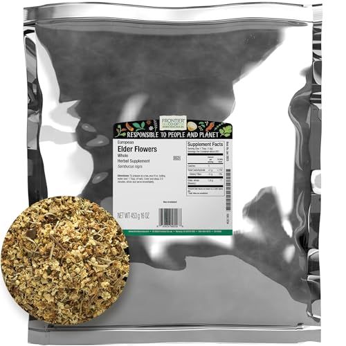 Frontier Co-op Dried Elder Flowers, 1lb Bulk Bag | European Whole Dried Elderflower for Culinary &amp; Herbal Use | Ideal for Elderflower Tea, Kosher