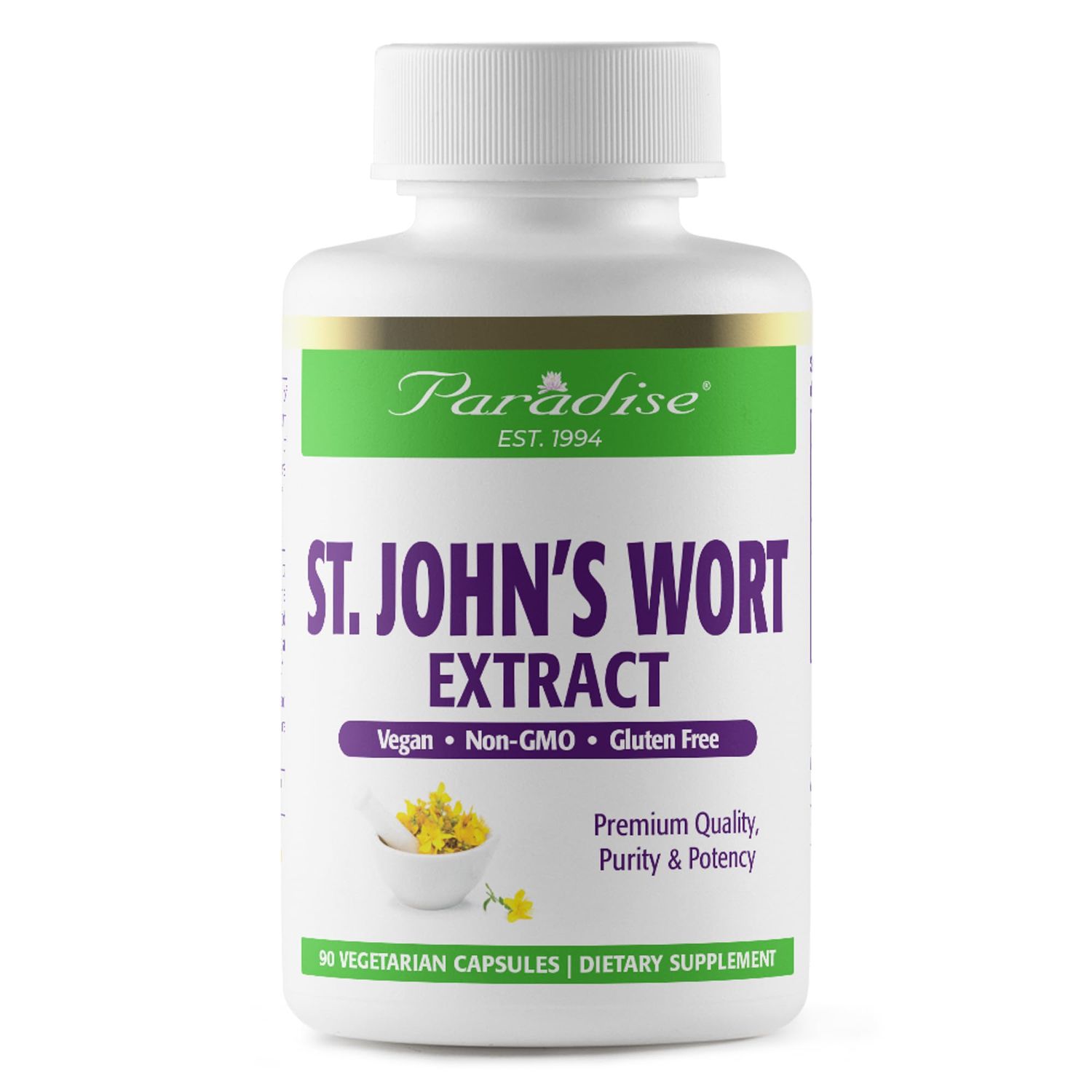 Paradise Herbs St. John&#39;s Wort Extract, Super Potent, Ultra Pure, Vegan, Non-GMO, 90 Vegetarian Capsules