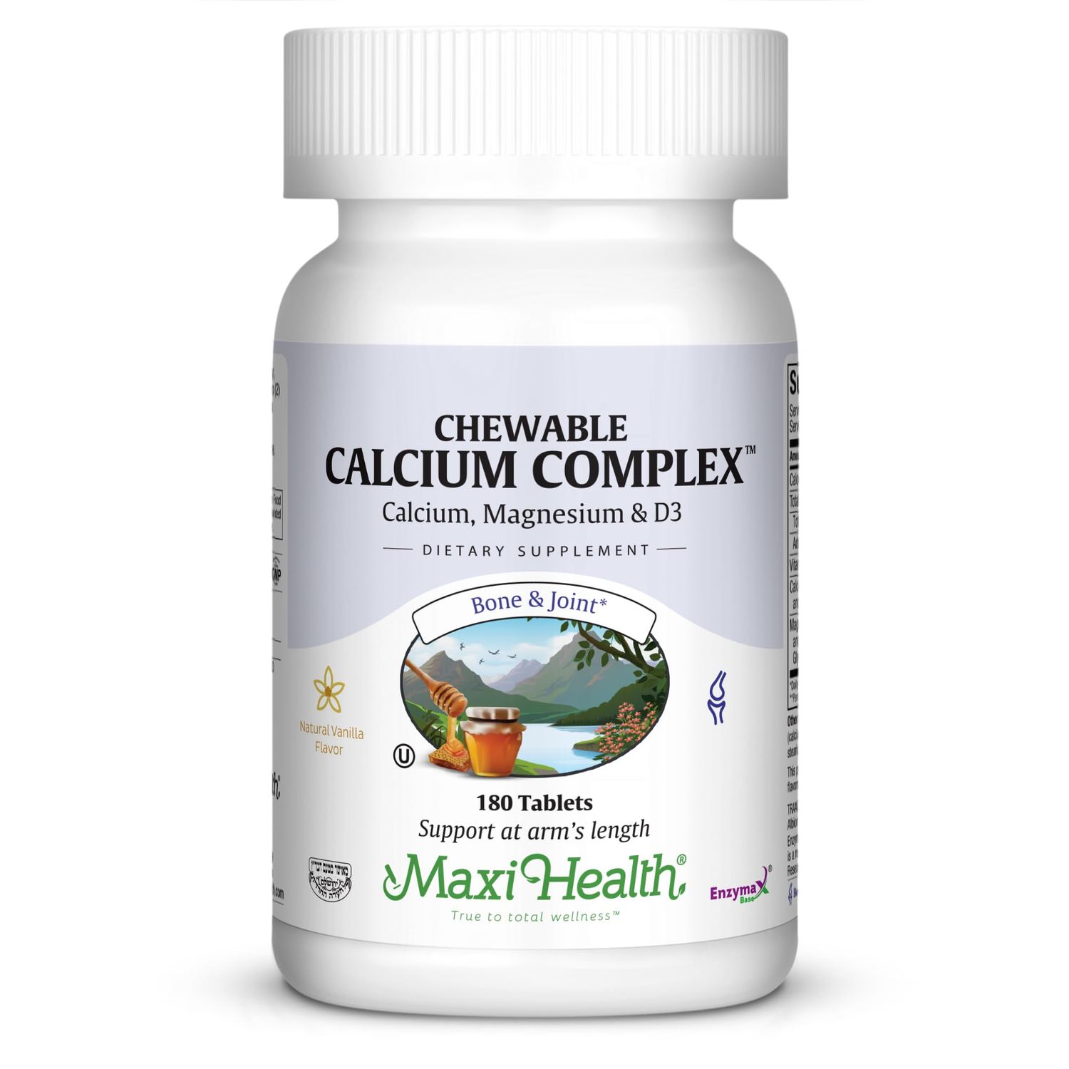 Maxi Health Chewable Calcium Complex - Support Healthy Bones - Vanilla Flavor - 180 Chewies - Kosher