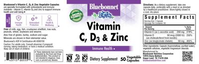 Bluebonnet Nutrition Vitamin C, D3 &amp; Zinc, for Immune Health and Respiratory Function*, Soy-Free, Gluten-Free, Non-GMO, Kosher Certified, Dairy-Free, 50 Vegetable Capsules, 50 Servings