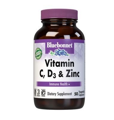 Bluebonnet Nutrition Vitamin C, D3 &amp; Zinc, for Immune Health and Respiratory Function*, Soy-Free, Gluten-Free, Non-GMO, Kosher Certified, Dairy-Free, 50 Vegetable Capsules, 50 Servings